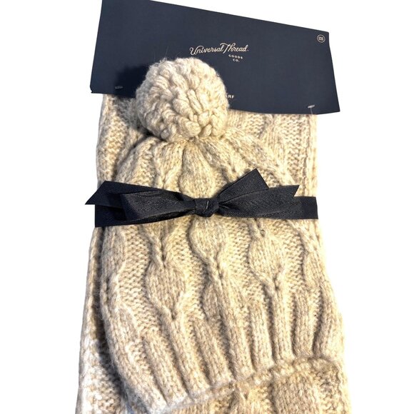 Universal Thread Womens Cable Knit Beanie & Scarf Set Winter Accessories Cream - Picture 3 of 8